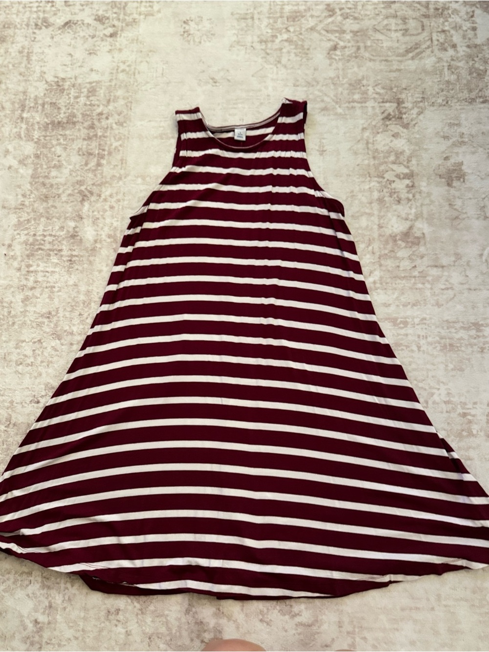 Old Navy Burgundy and Cream Striped Sleeveless Swing Mini Dress